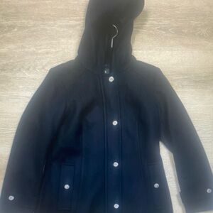 London Fog Black Wool Blend Hooded Pea Coat Women’s Small